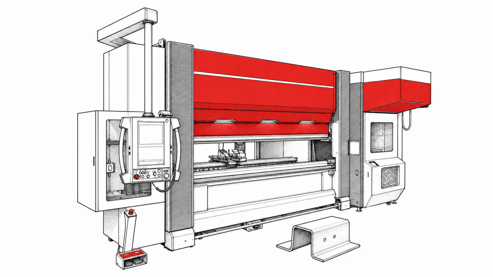 Teknisk linjeillustration av Amada HG1003 kantpress